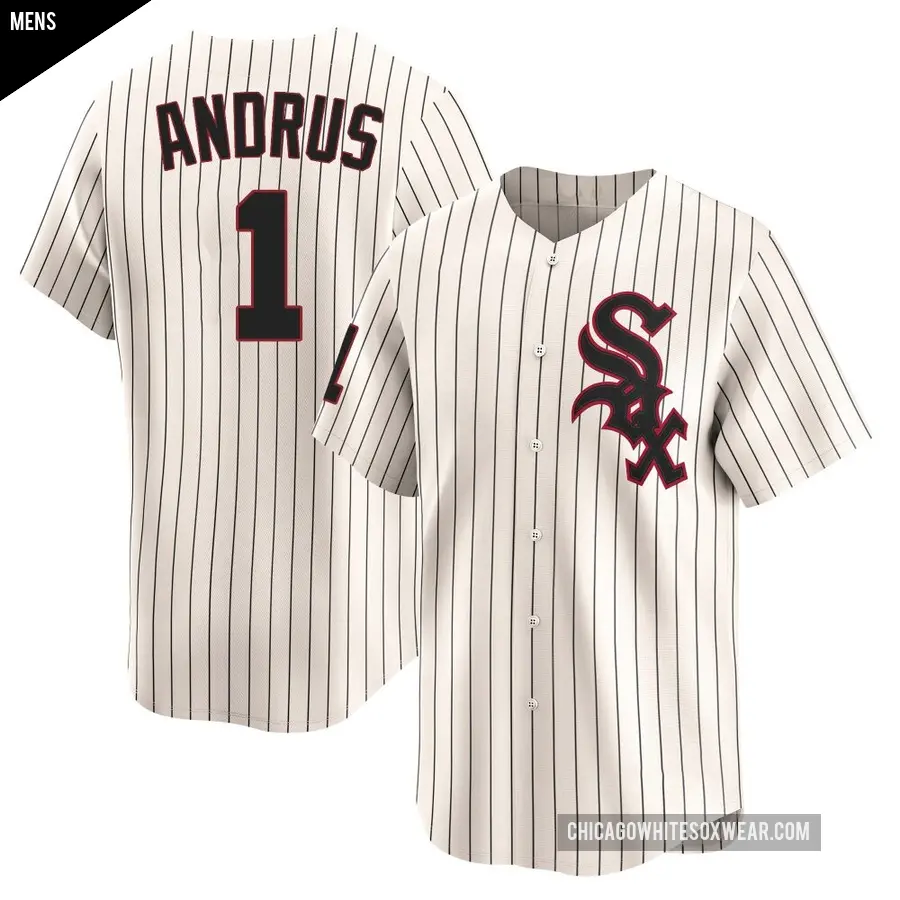 Men's Chicago White Sox ＃1 Elvis Andrus Limited Cream Throwback Cooperstown Jersey