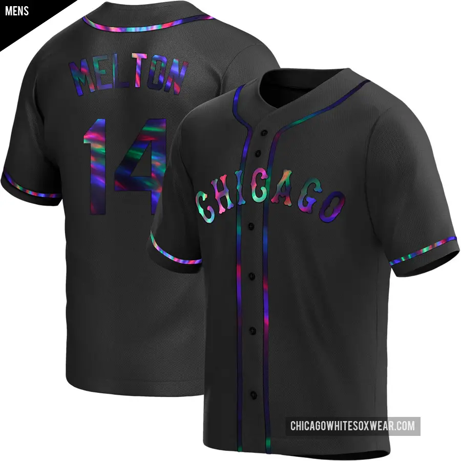 Men's Chicago White Sox ＃14 Bill Melton Replica Black Holographic Alternate Jersey