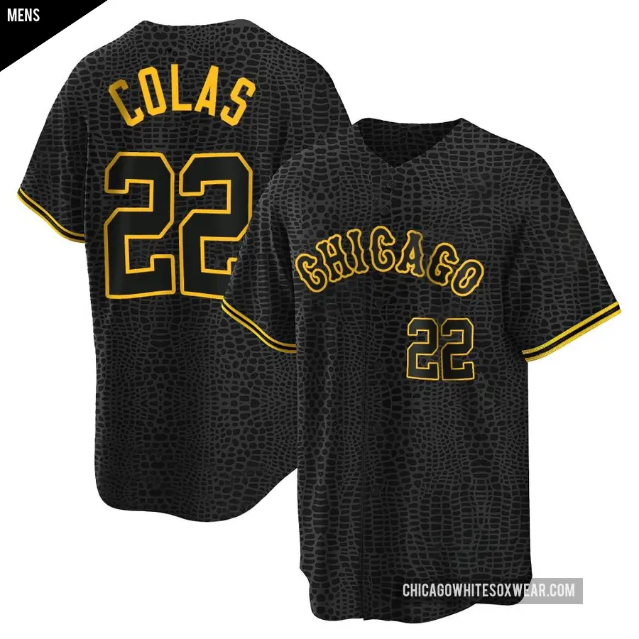 Men&#039;s Chicago White Sox &#65283;22 Oscar Colas Replica Black Snake Skin City Jersey