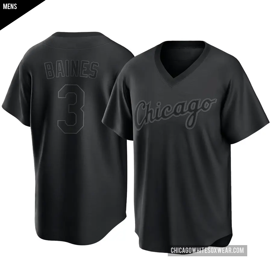 Men's Chicago White Sox ＃3 Harold Baines Replica Black Pitch Fashion Jersey