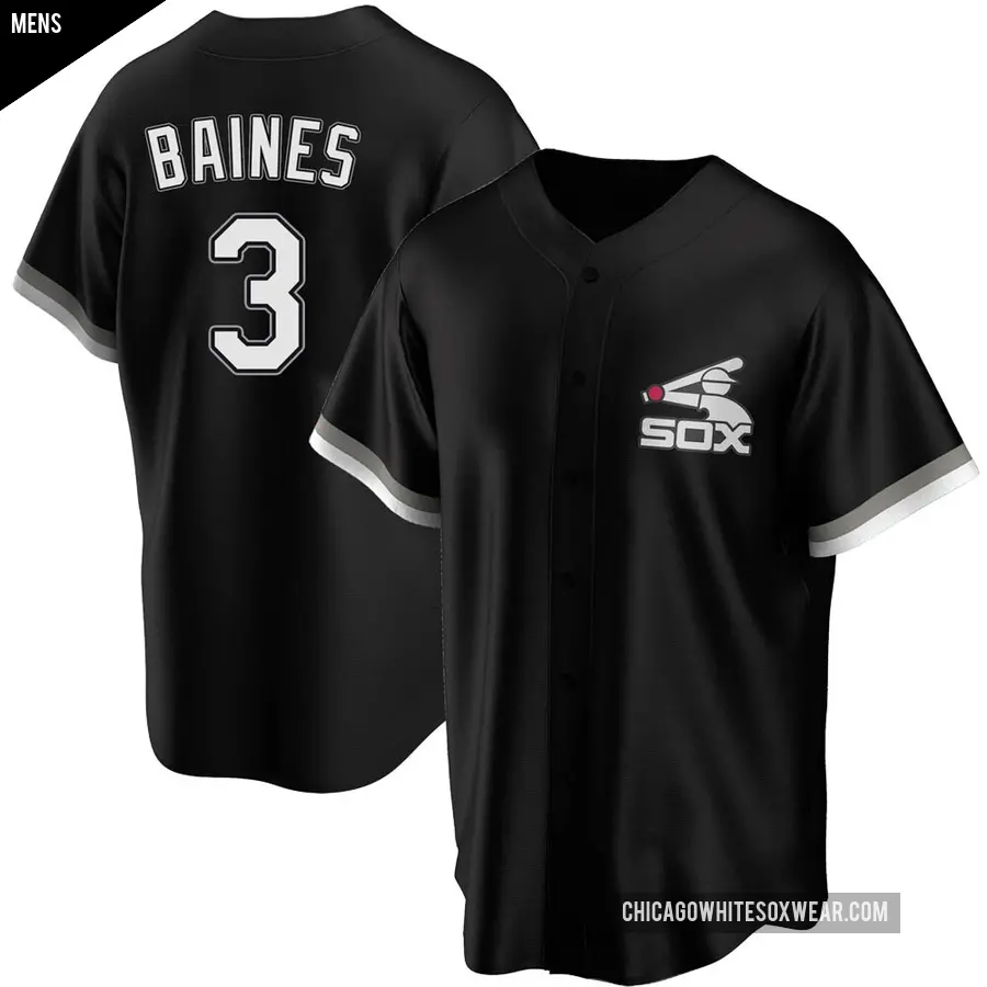Men's Chicago White Sox ＃3 Harold Baines Replica Black Spring Training Jersey
