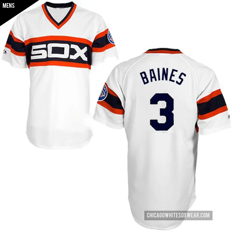 Men's Chicago White Sox ＃3 Harold Baines Replica White Throwback Jersey