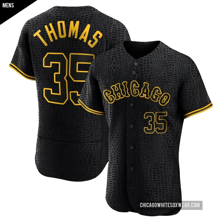 Men's Chicago White Sox ＃35 Frank Thomas Authentic Black Snake Skin City Jersey