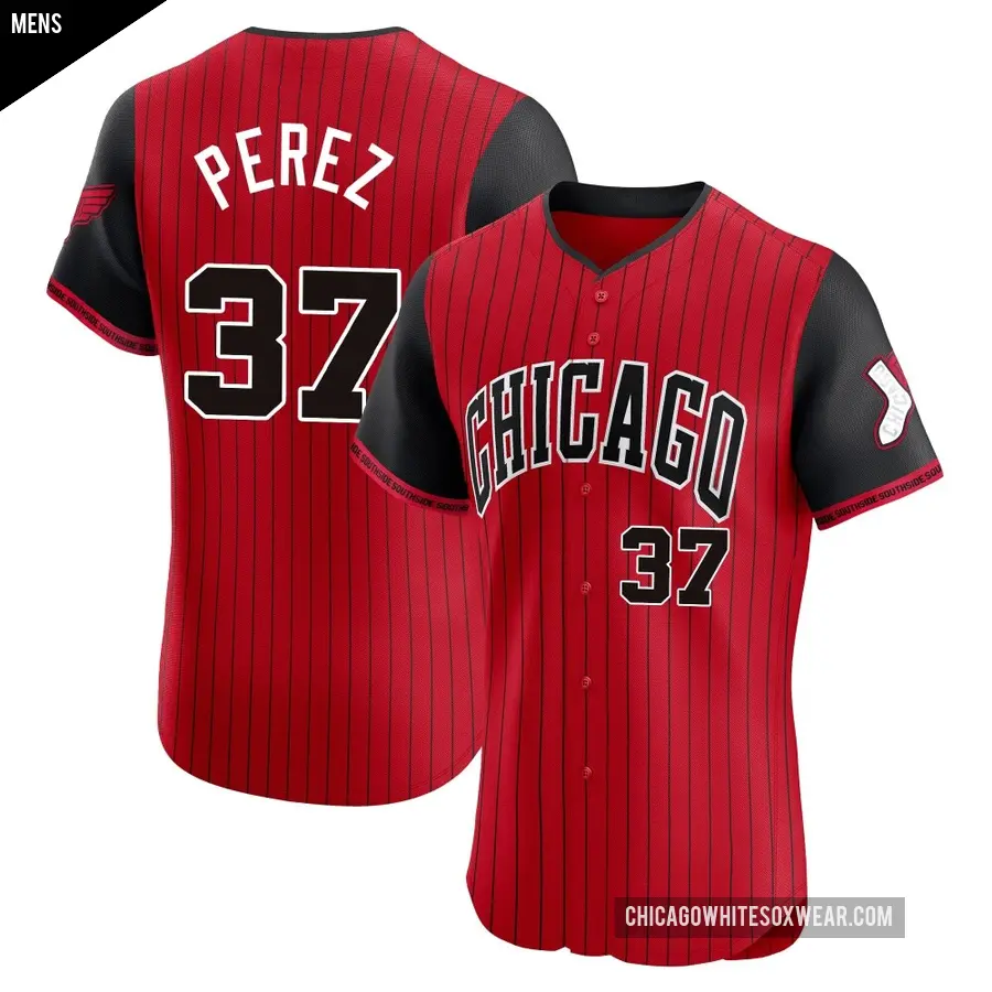 Men's Chicago White Sox ＃37 Junior Perez Elite Red/Black 2025 City Connect Jersey