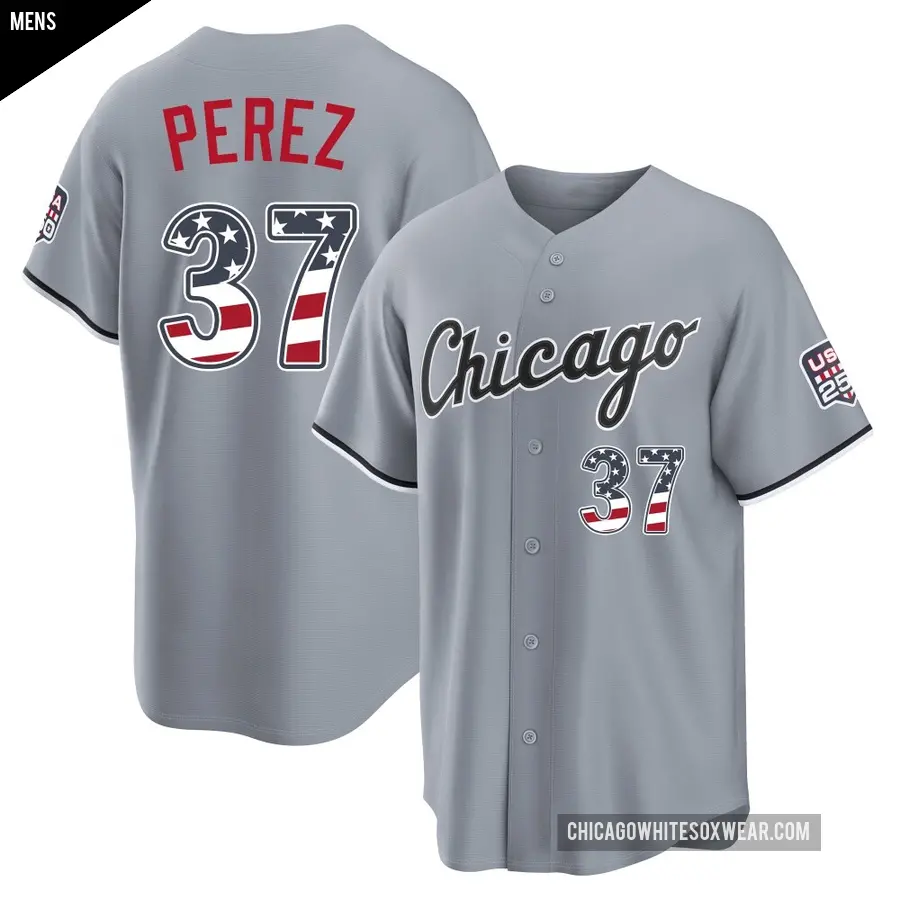 Men's Chicago White Sox ＃37 Junior Perez Limited Gray USA 250 Fourth Of July Road Stadium Jersey