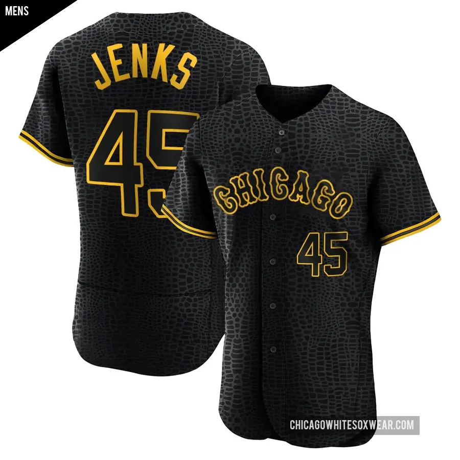 Men's Chicago White Sox ＃45 Bobby Jenks Authentic Black Snake Skin City Jersey
