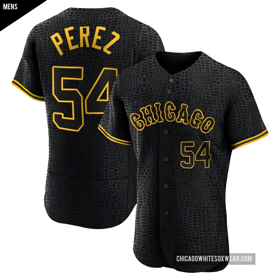 Men's Chicago White Sox ＃54 Martin Perez Authentic Black Snake Skin City Jersey