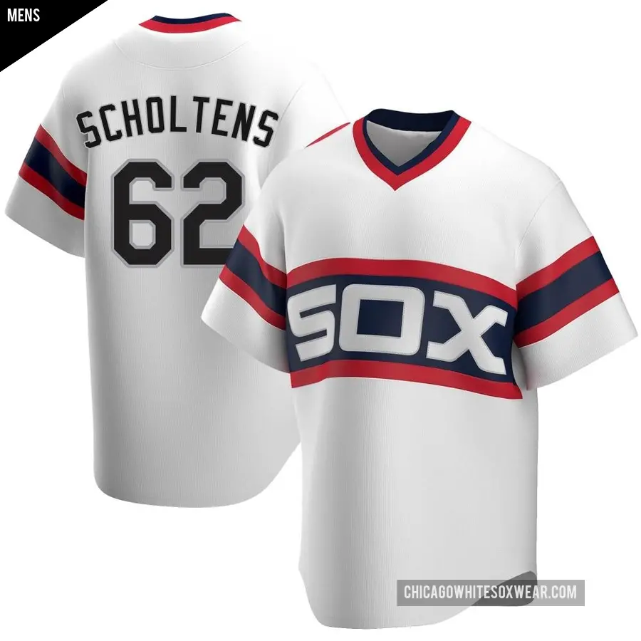Men's Chicago White Sox ＃62 Jesse Scholtens Replica White Cooperstown Collection Jersey