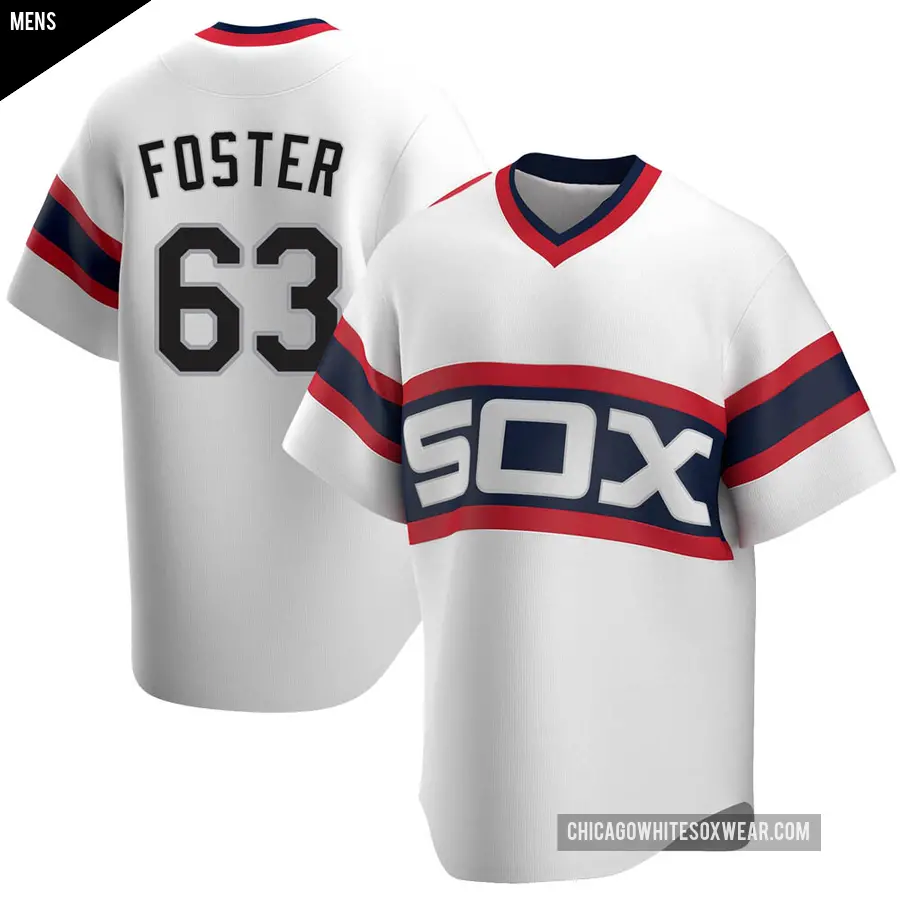 Men's Chicago White Sox ＃63 Matt Foster Replica White Cooperstown Collection Jersey