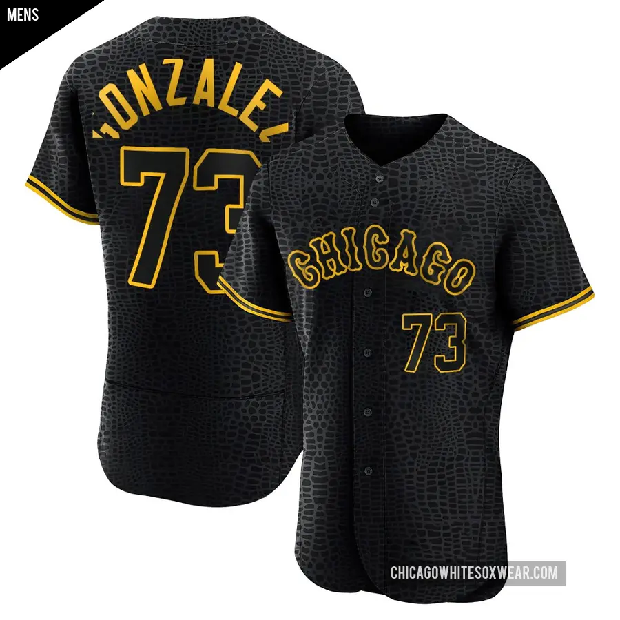 Men's Chicago White Sox ＃73 Wikelman Gonzalez Authentic Black Snake Skin City Jersey