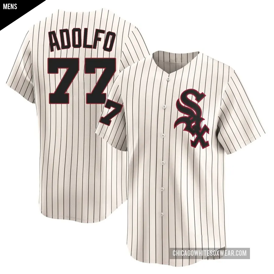 Men's Chicago White Sox ＃77 Micker Adolfo Limited Cream Throwback Cooperstown Jersey
