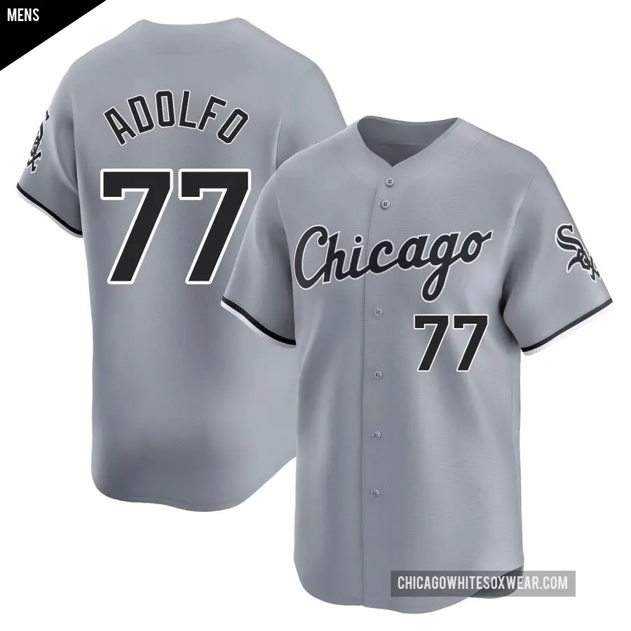Men's Chicago White Sox ＃77 Micker Adolfo Limited Gray Road Jersey