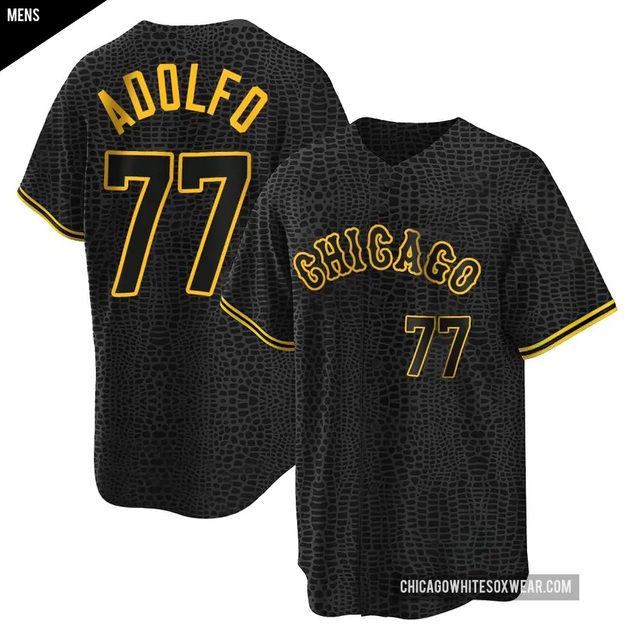 Men's Chicago White Sox ＃77 Micker Adolfo Replica Black Snake Skin City Jersey