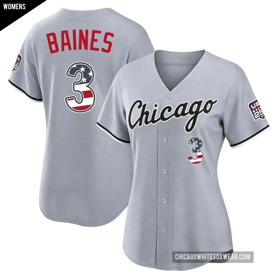 Women's Chicago White Sox ＃3 Harold Baines Limited Gray USA 250 Fourth Of July Road Stadium Jersey