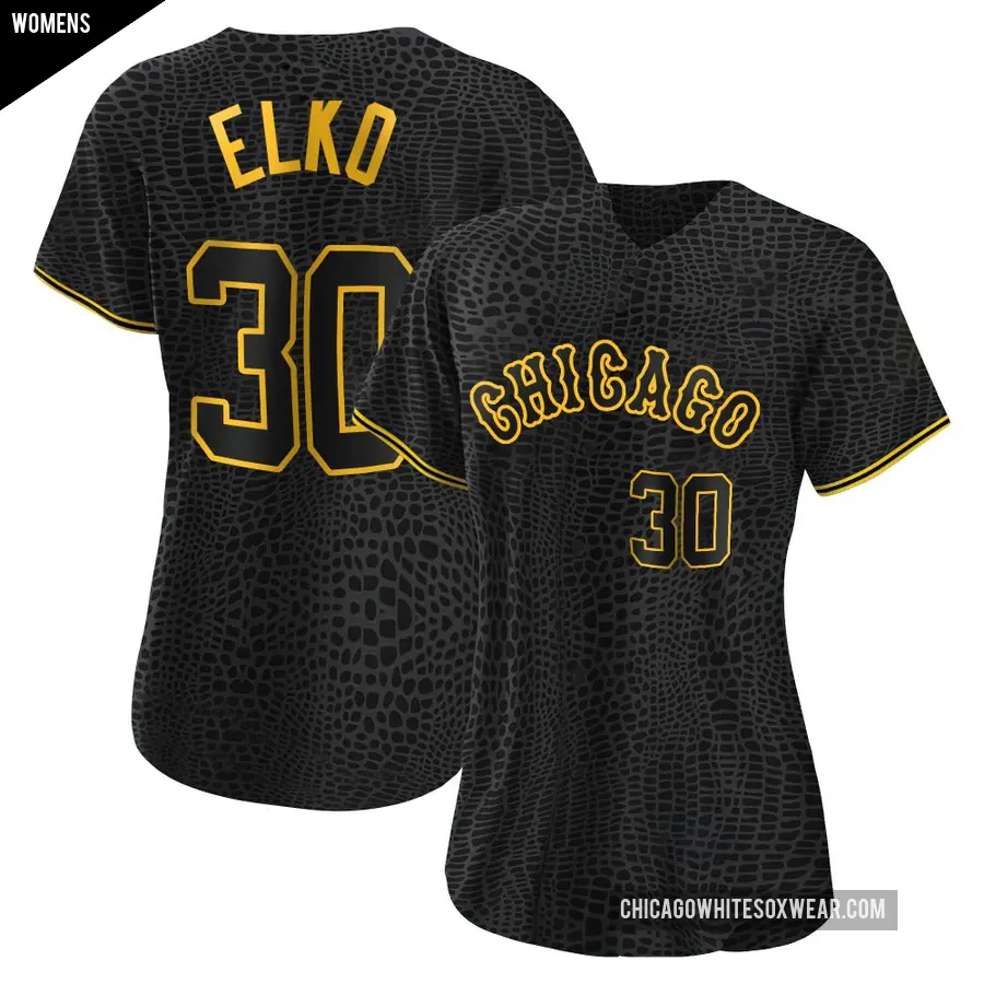 Women's Chicago White Sox ＃30 Tim Elko Authentic Black Snake Skin City Jersey