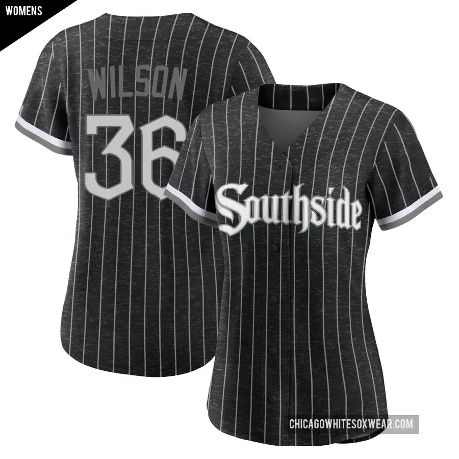 Women's Chicago White Sox ＃36 Steven Wilson Authentic Black 2021 City Connect Jersey