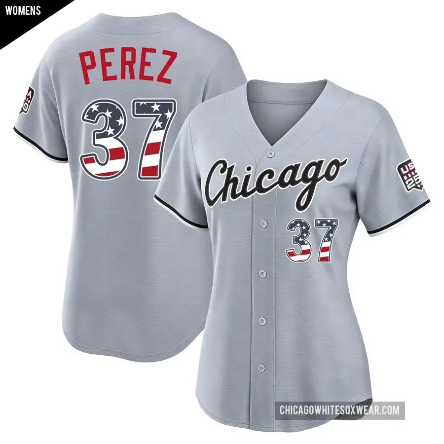 Women's Chicago White Sox ＃37 Junior Perez Limited Gray USA 250 Fourth Of July Road Stadium Jersey