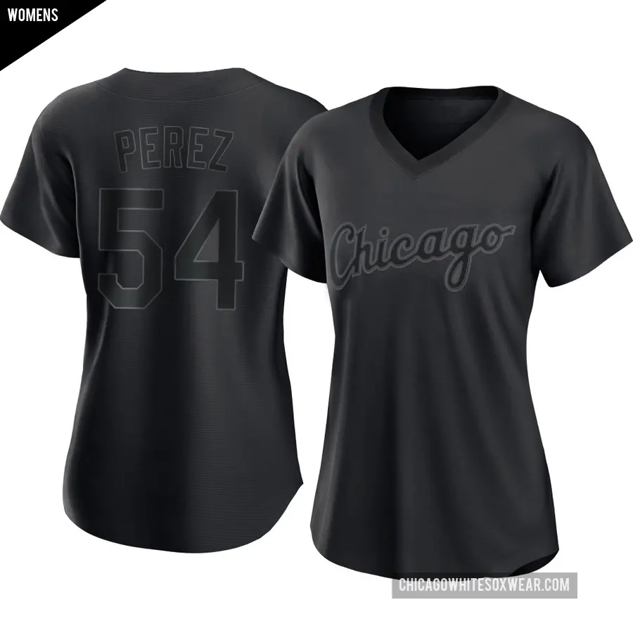 Women's Chicago White Sox ＃54 Martin Perez Authentic Black Pitch Fashion Jersey