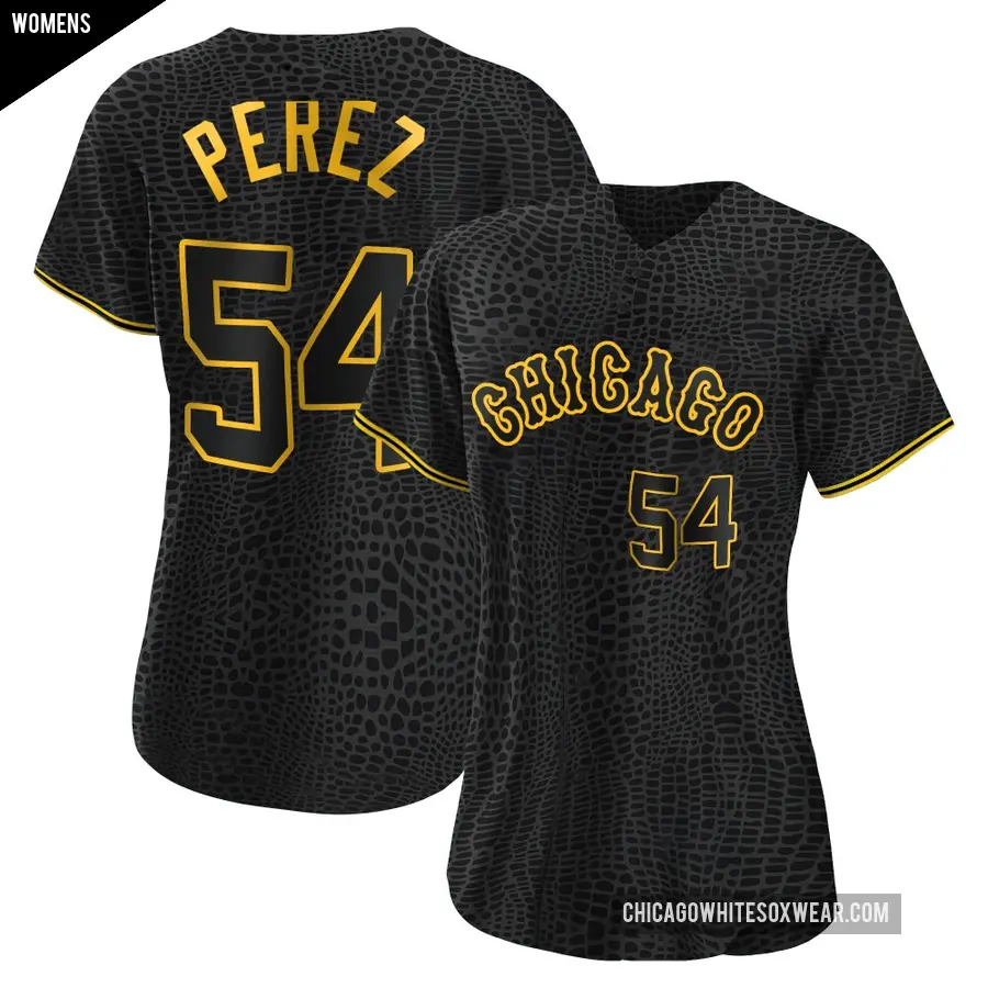 Women's Chicago White Sox ＃54 Martin Perez Replica Black Snake Skin City Jersey