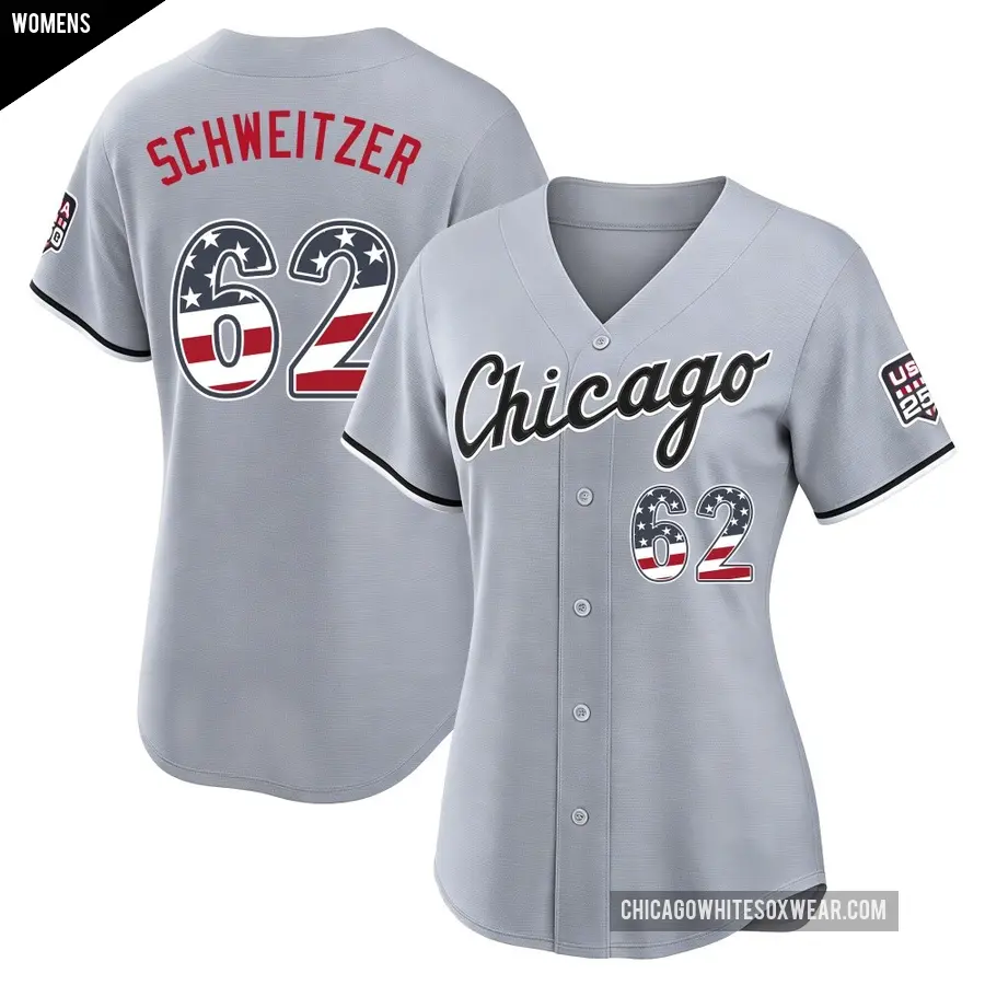 Women's Chicago White Sox ＃62 Tyler Schweitzer Limited Gray USA 250 Fourth Of July Road Stadium Jersey