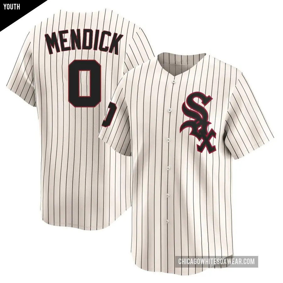 Youth Chicago White Sox ＃0 Danny Mendick Limited Cream Throwback Cooperstown Jersey