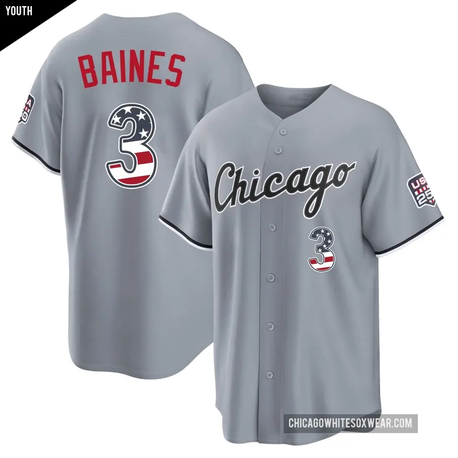 Youth Chicago White Sox ＃3 Harold Baines Limited Gray USA 250 Fourth Of July Road Stadium Jersey