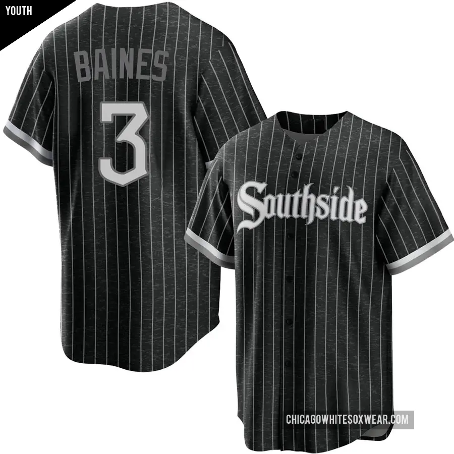 Youth Chicago White Sox ＃3 Harold Baines Replica Black 2021 City Connect Jersey