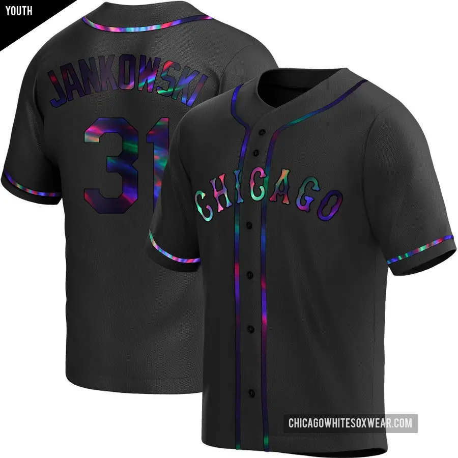 Youth Chicago White Sox ＃31 Travis Jankowski Replica Black Holographic Alternate Jersey
