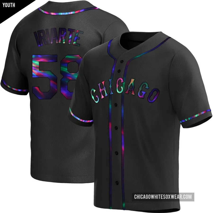 Youth Chicago White Sox ＃58 Jairo Iriarte Replica Black Holographic Alternate Jersey