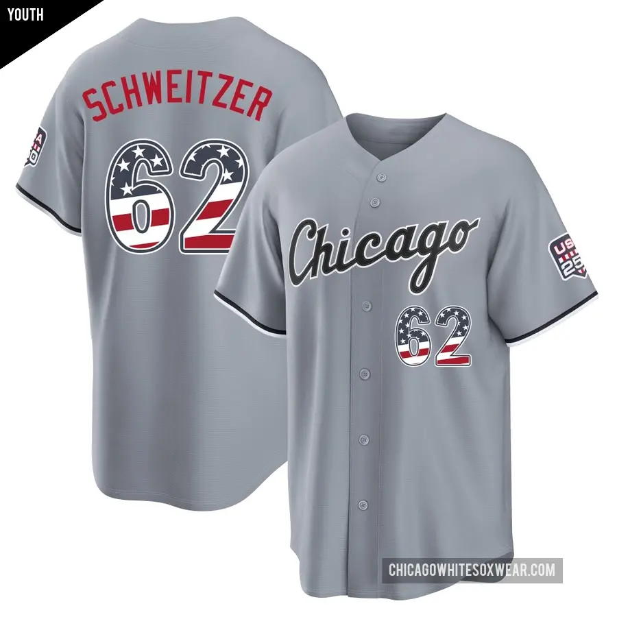 Youth Chicago White Sox ＃62 Tyler Schweitzer Limited Gray USA 250 Fourth Of July Road Stadium Jersey